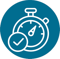 A clock with a checkmark icon attached, symbolizing the High Frequency Rail (HFR) project's better on-time performance. Illustration.