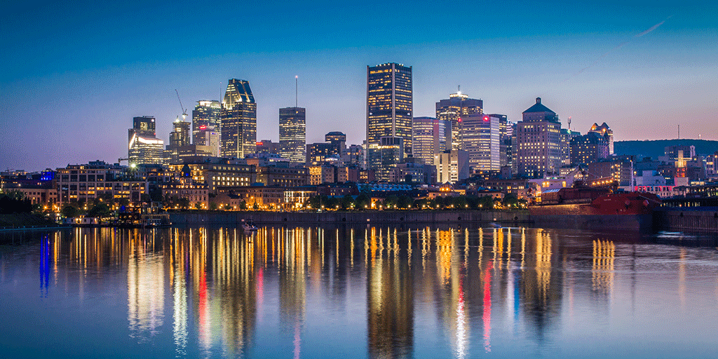 Wide angle view of the Montreal skyline.